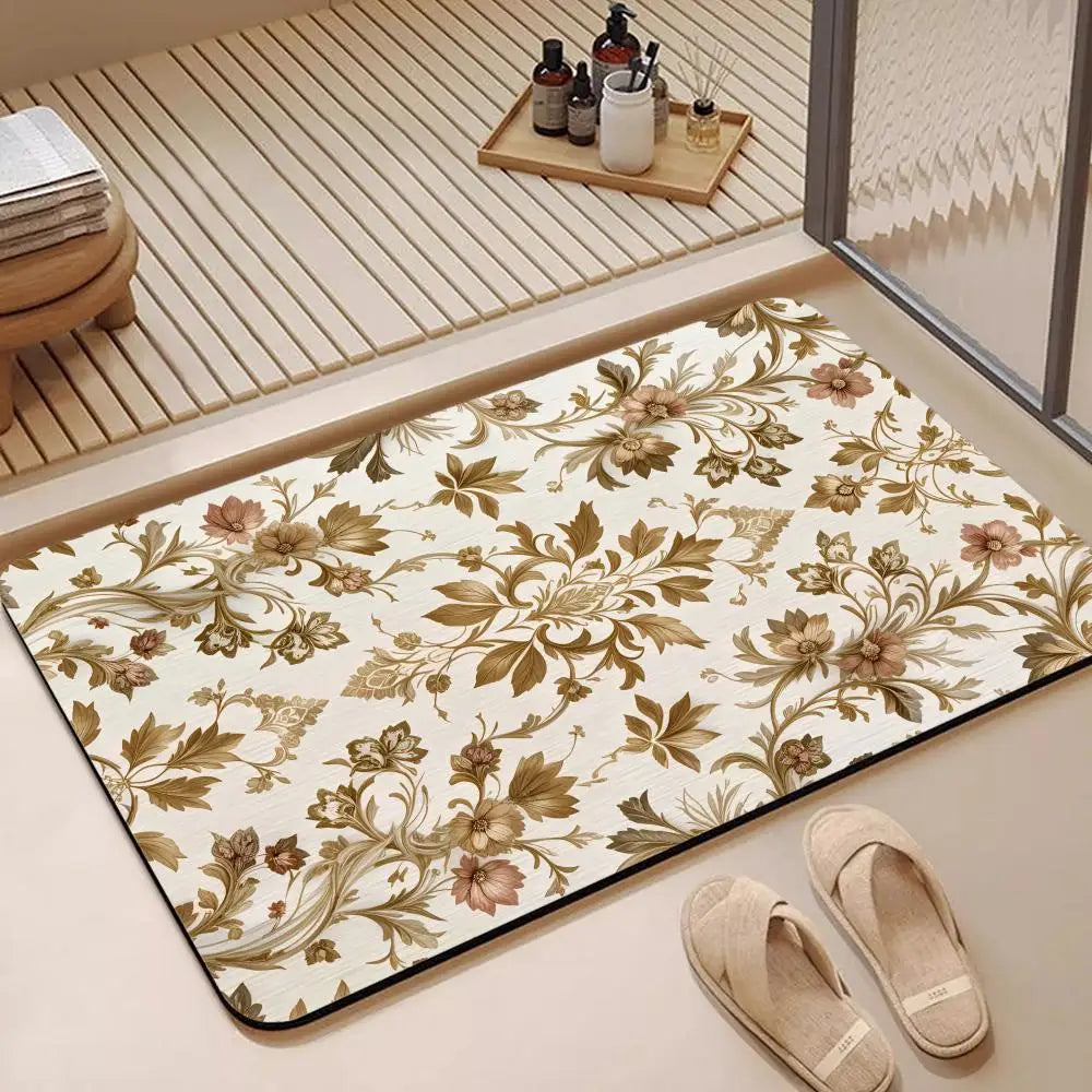 Rococo Floral Diatomite Bath Mat – Quick Dry & Anti-Slip Diatomite Bath Mat Axl
