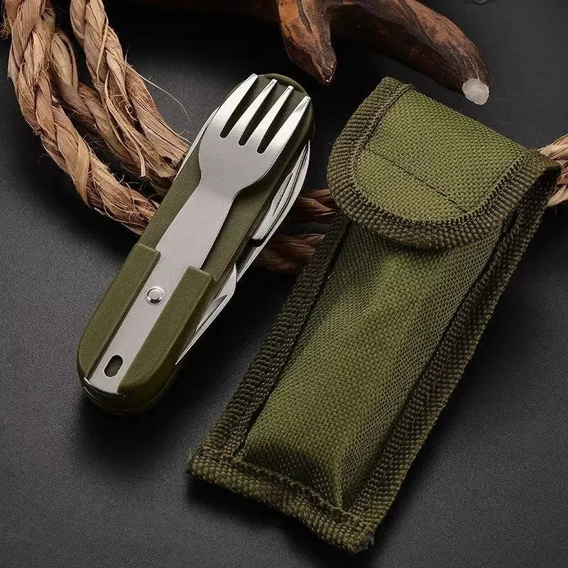Folding Camping Utensil Set – Stainless Steel Fork Spoon Knife Camping Utensil Set Axl