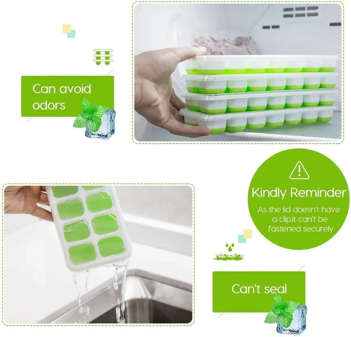 Silicone Ice Cube Tray with Lid – 14-Grid Non-Stick Mold Ice Cube Tray Axl