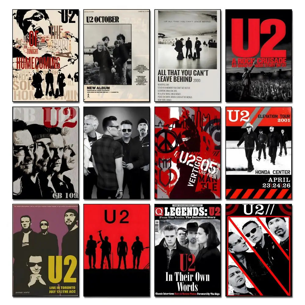 U2 Rock Band HD Wall Poster – Waterproof Self-Adhesive Decor Wall Art Poster Axl