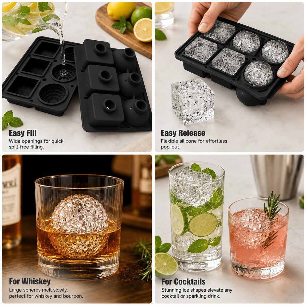 3D Diamond Silicone Ice Cube Tray 6 Cavity – Whiskey & Cocktails Silicone Ice Cube Tray Axl
