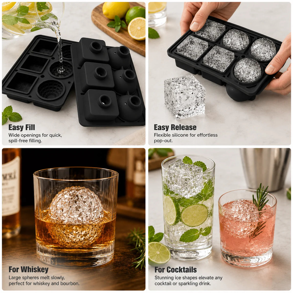 3D Diamond Silicone Ice Cube Tray 6 Cavity – Whiskey & Cocktails Silicone Ice Cube Tray Axl