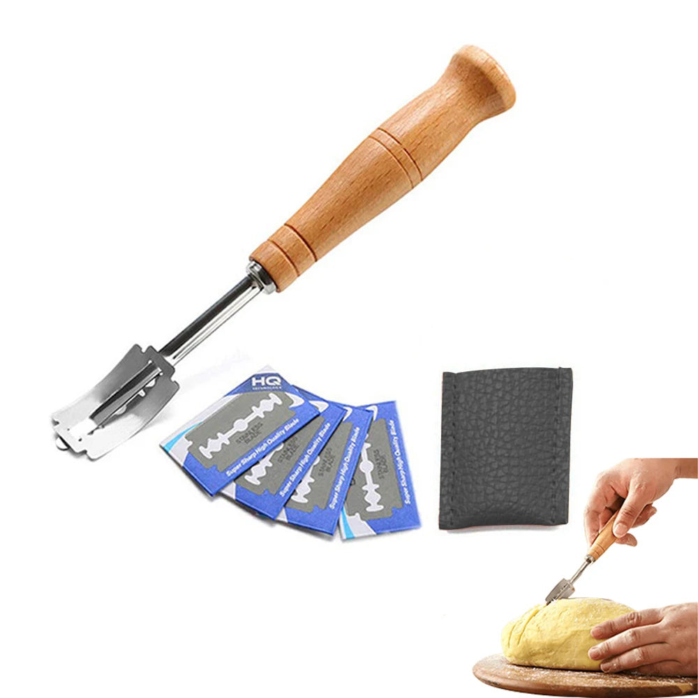 Bread Lame Wooden Handle & 5 Blades – Dough Scorer Tool Bread Lame Axl TWK-liu147