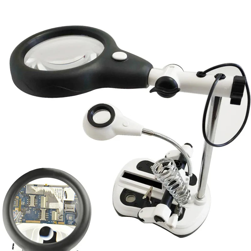 LED Desktop Magnifier & Third Hand Soldering Loupe with Clips Desktop Magnifier Loupe Axl