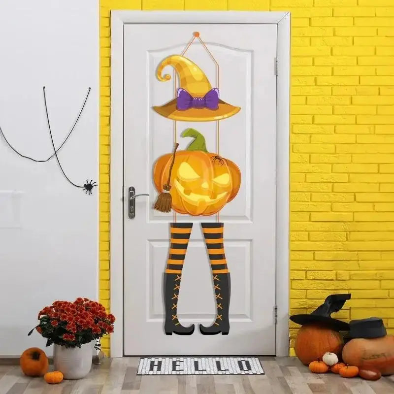 Halloween Hanging Door Sign – Ghost Pumpkin Witch Bat Decor Halloween Door Sign Axl