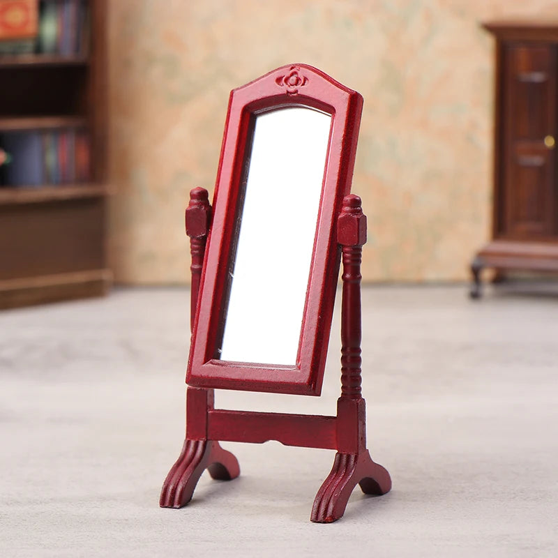 1:12 Dollhouse Miniature Floor Dressing Mirror – Wood Decor Dollhouse Furniture Axl A1