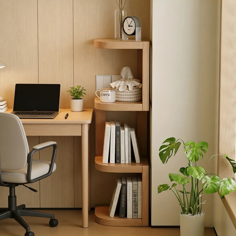 4-Tier Bamboo Narrow Corner Shelf | Movable Bedside Storage Rack Corner Storage Shelf Axl 4-tier