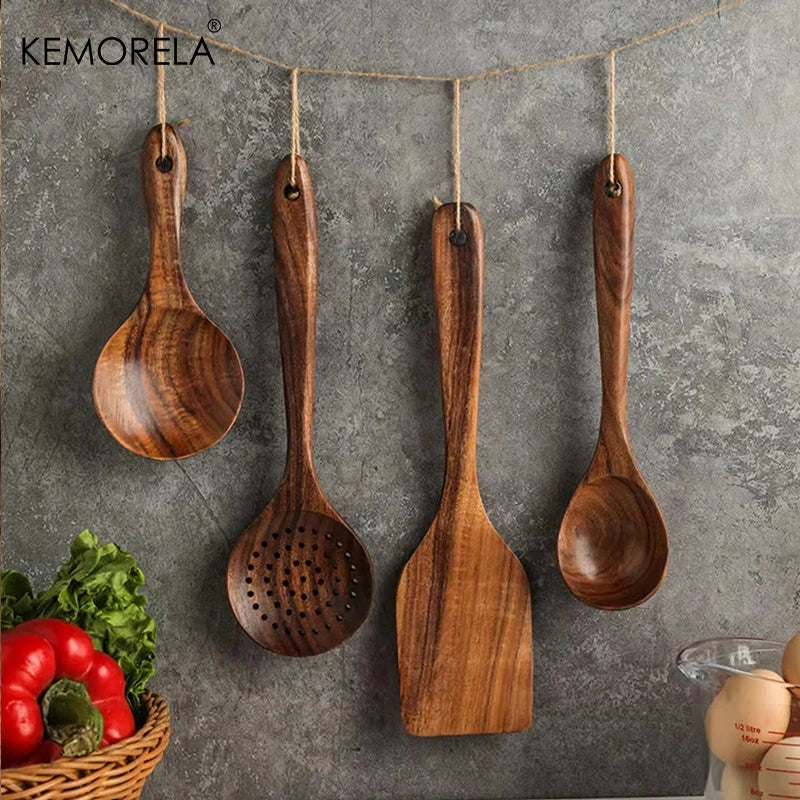 Teak Wood Kitchen Utensils – Spoon, Ladle & Skimmer Set Wooden Kitchen Utensil Axl