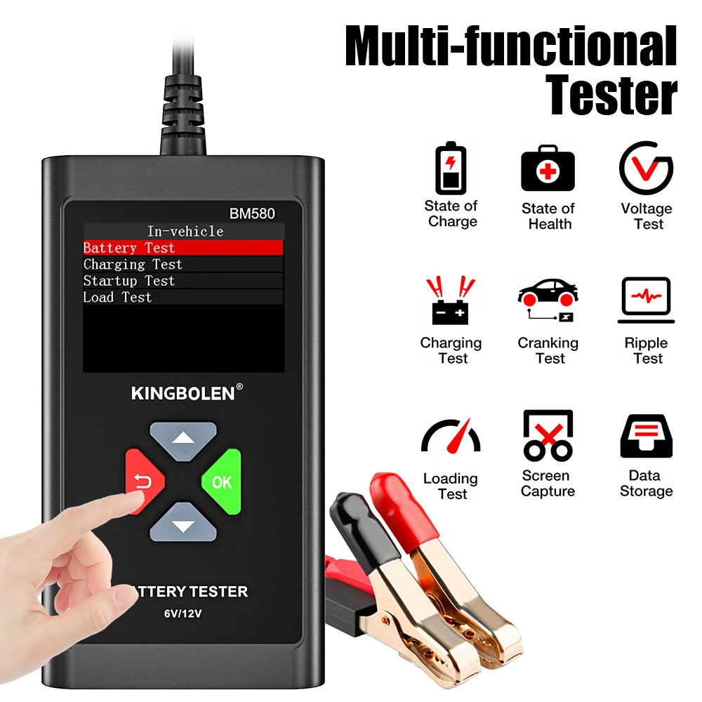 BM580 Car Battery Tester – CCA Analyzer for 6V/12V Lead-Acid Battery Tester Axl