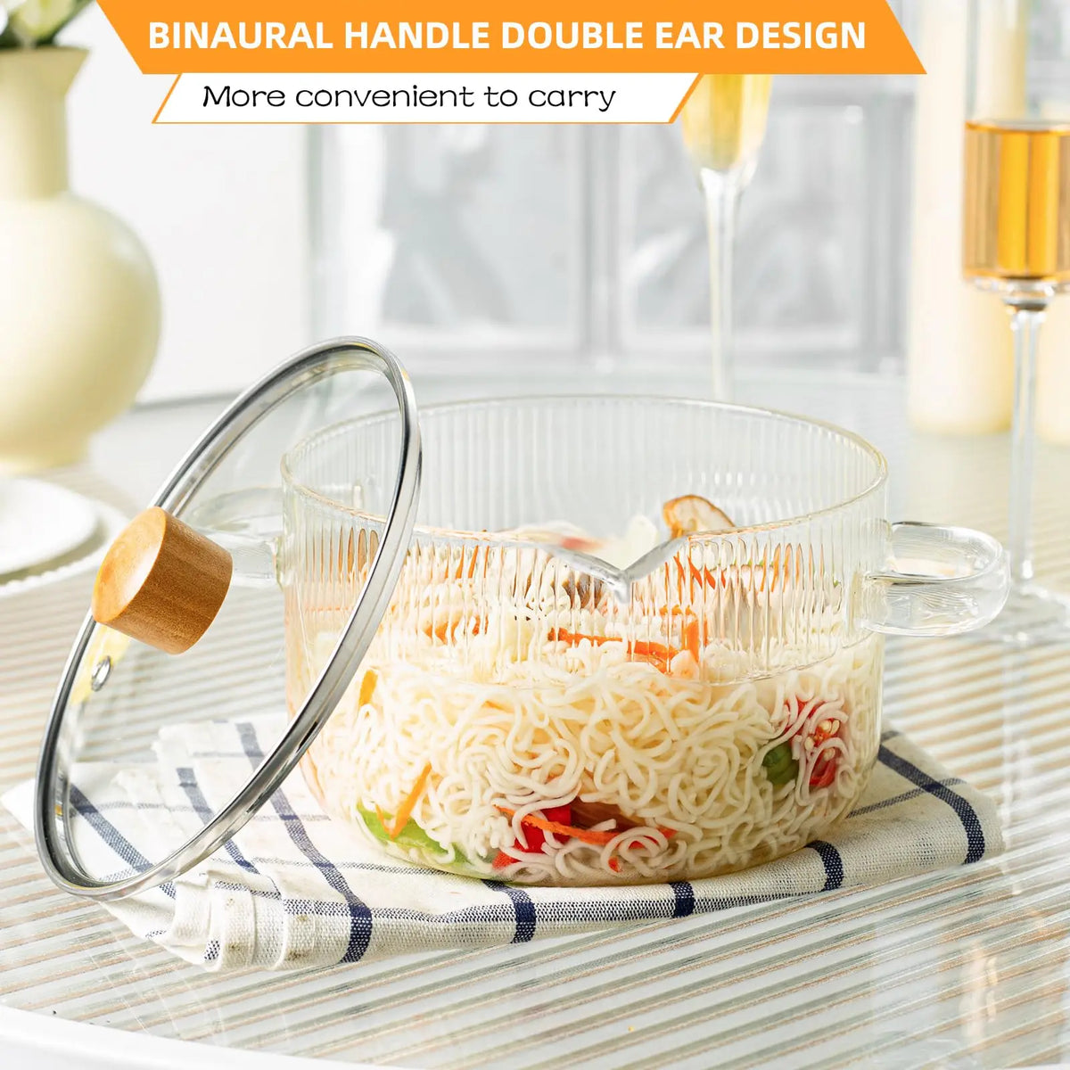 KEMORELA Clear Glass Saucepan with Lid – 1.8L & 2.3L Glass Saucepan Set Axl