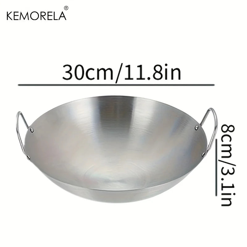 KEMORELA Stainless Steel Wok Uncoated 26–34cm | Double Handle Stainless Steel Wok Axl 30cm