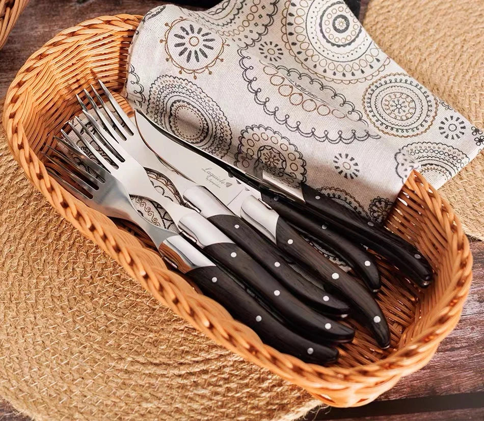 Laguiole Steak Knives Set – Black Wood Handle Stainless Steel Steak Knife Set Axl