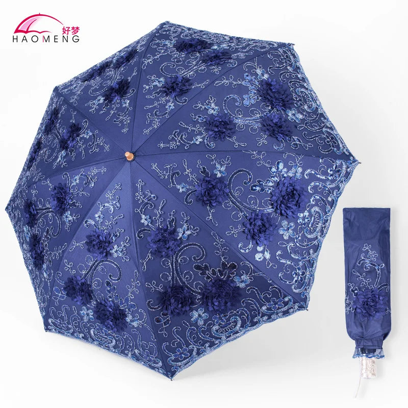 Women's Lace Embroidery Folding Parasol – UV & Rain Umbrella Folding Parasol Axl Style 3 Aluminum 8K