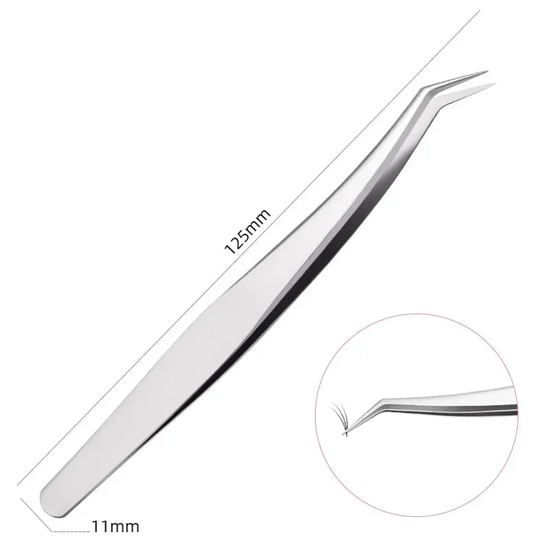 Precision 3D Lash Extension Tweezers – Stainless Steel Pro Clip Lash Extension Tweezers Axl Silver F Shape