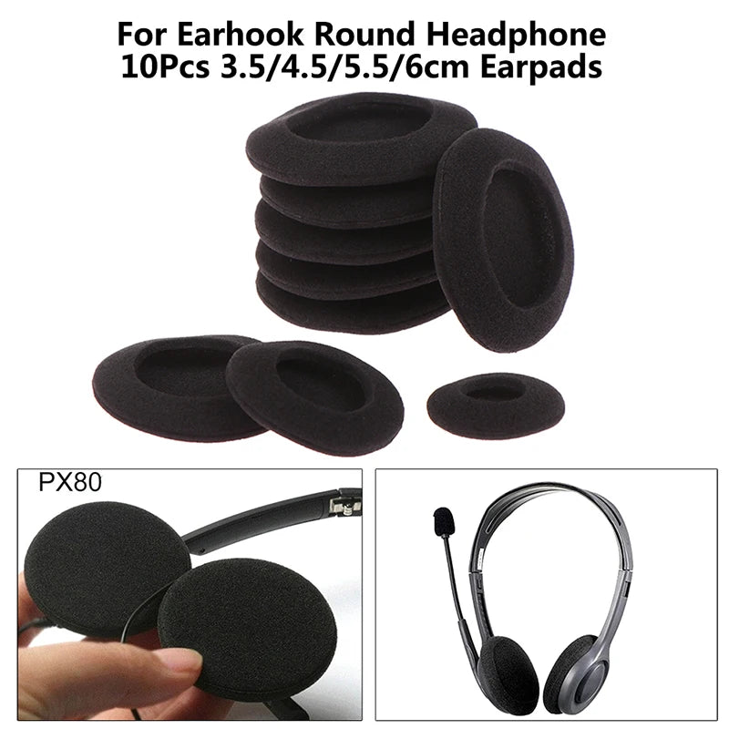 10-Pack Foam Ear Pads for Earhook Headphones – 35 to 60mm Headphone Ear Pads Axl