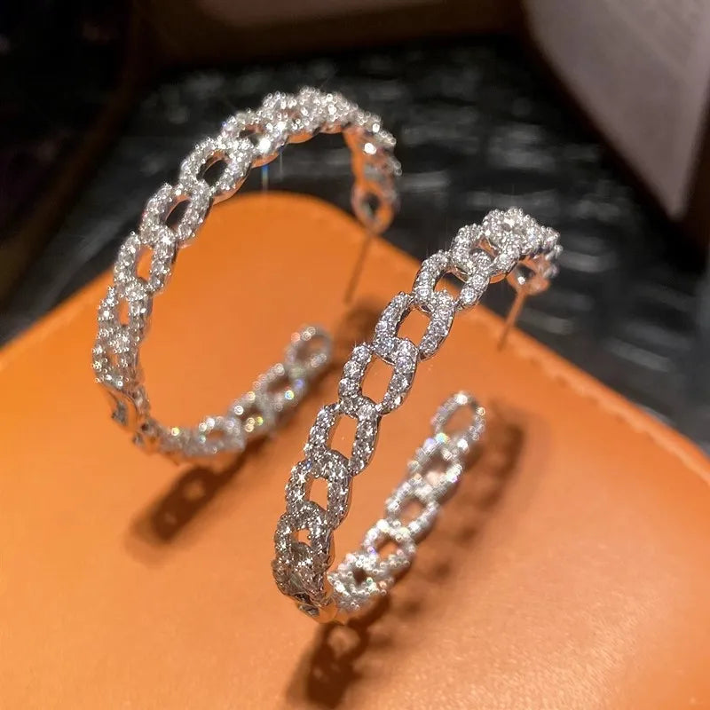 Huitan Cubic Zirconia Chain Loop Drop Earrings – Silver Drop Earrings Axl