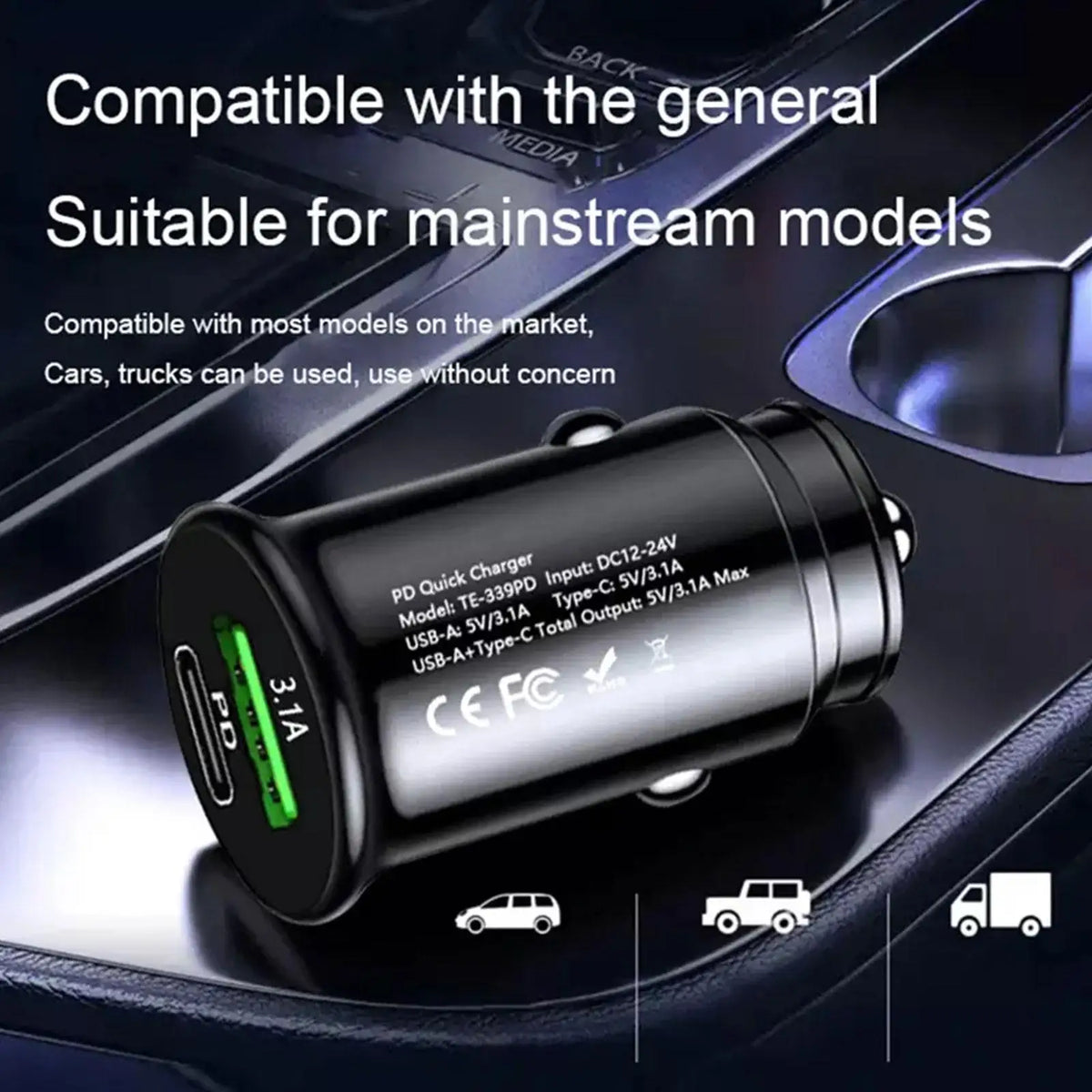 USB-C PD & QC 3.0 Fast Car Charger – Dual Port 20W Adapter Car Charger Adapter Axl
