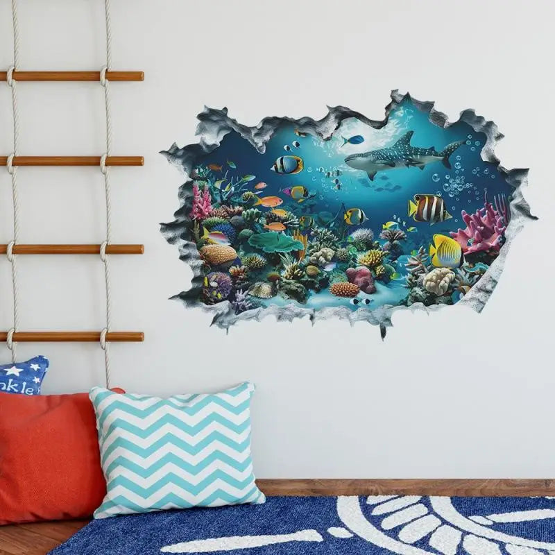 3D Shark Wall Sticker – Ocean Broken Wall Decal for Kids Wall Decal Sticker Axl