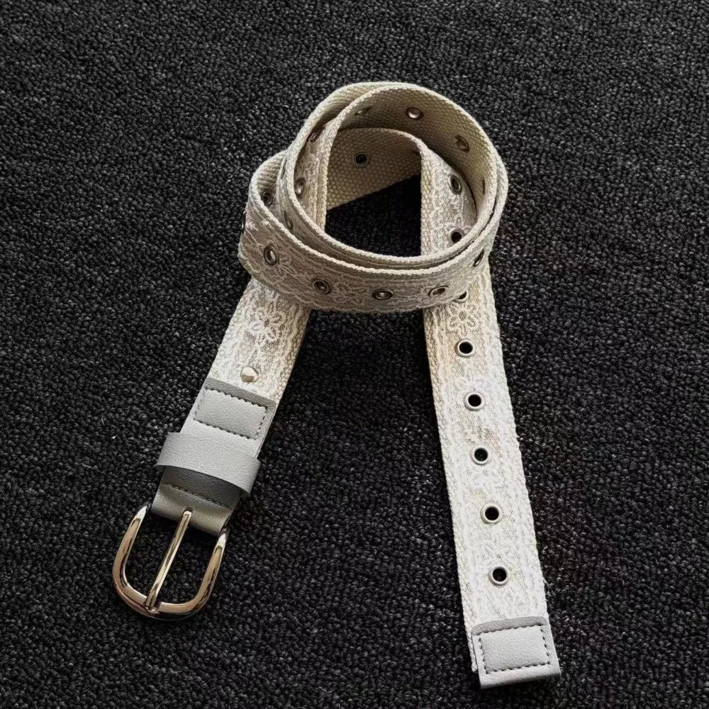 Korean Lace Canvas Waist Belt – Y2K Metal Buckle for Women Lace Waist Belt Axl