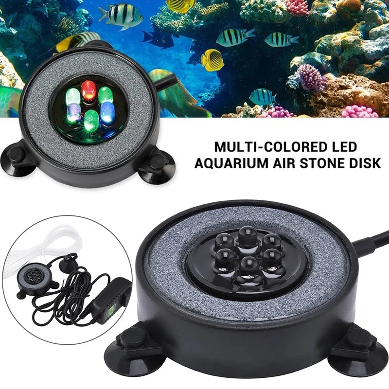 Color Changing LED Aquarium Bubbler Light | Round Fish Tank Lamp Aquarium LED Light Axl