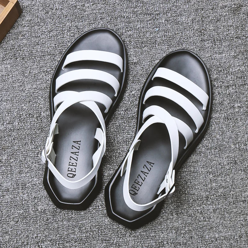 YBQJOO Men's Non-Slip Flat Beach Sandals | Buckle Strap Men's Beach Sandals Axl White 40