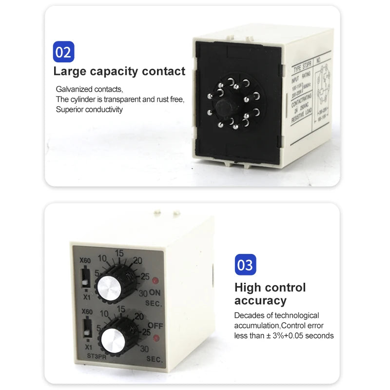 ST3PR Dual Cycle Twin Timer Relay with Socket Base | SPDT Electrical Timer Relay Axl