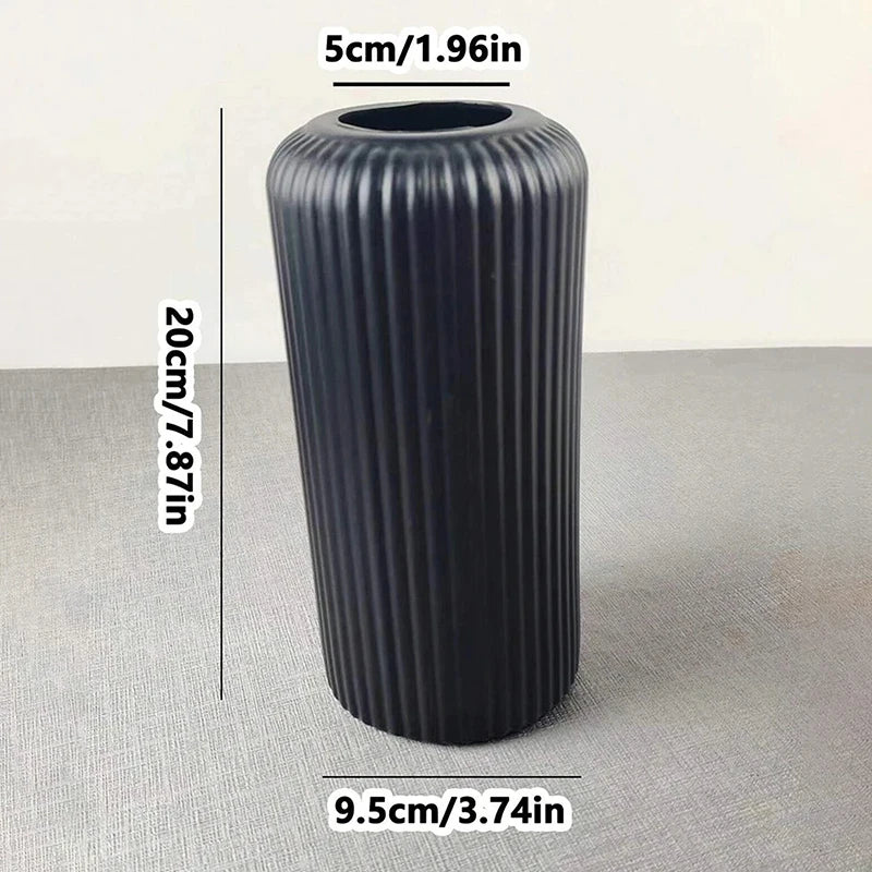 Striped Ceramic-Look Plastic Flower Vase – Minimalist Decor Decorative Vase Axl Black