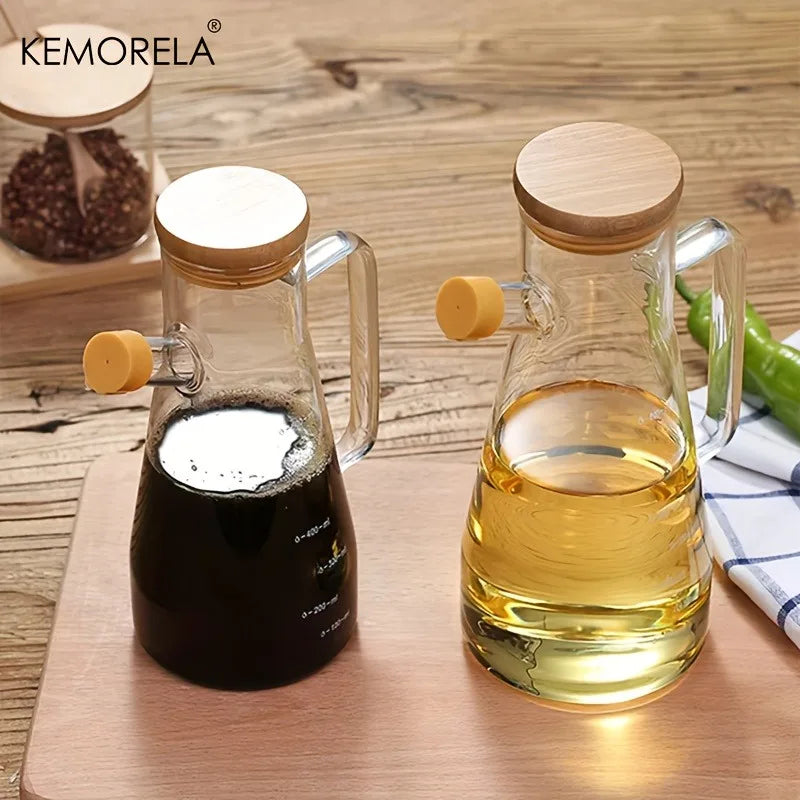 KEMORELA 900ml Glass Oil Bottle with Handle | PVC-Free Kitchen Glass Oil Dispenser Axl