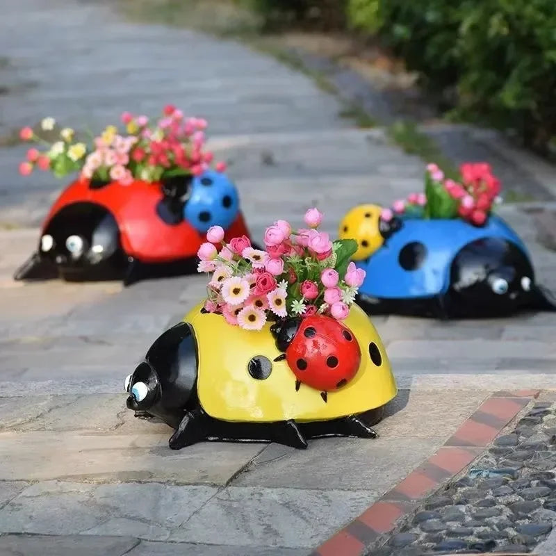 Resin Ladybug Garden Ornament – Flower Pot & Lawn Decor Garden Ornament Axl