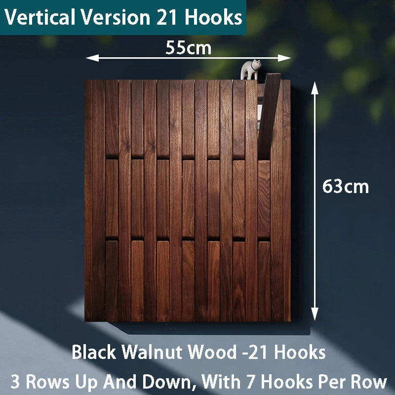Solid Wood Wall-Mounted Coat Rack – Piano Key Hook Design Wall-Mounted Coat Rack Axl Walnut 55X63CM