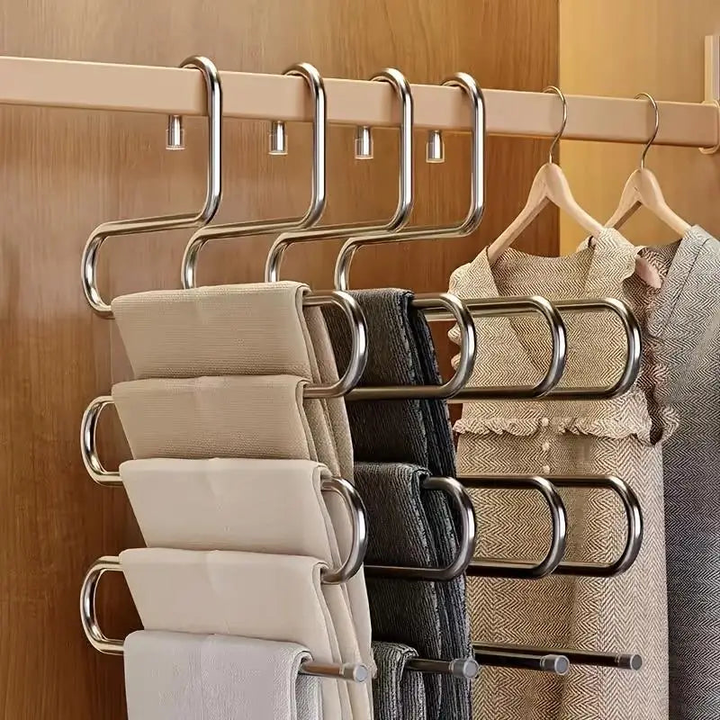 5-Layer Stainless Steel Trouser Rack – Wardrobe Space Saver Trouser Hanger Rack Axl
