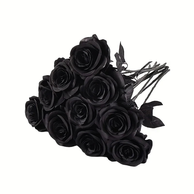 10-Pack Black Artificial Roses Long Stem | Halloween & Wedding Artificial Flowers Axl 10pcs black roses