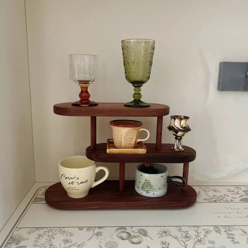Walnut Wood 3-Tier Desktop Storage Rack | Modern Organizer Desktop Storage Rack Axl