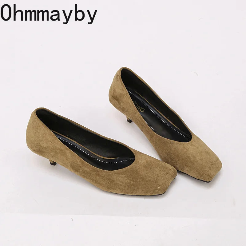 Women's Mary Jane Pumps – Square Toe Suede Slip-On Heels Mary Jane Pumps Axl