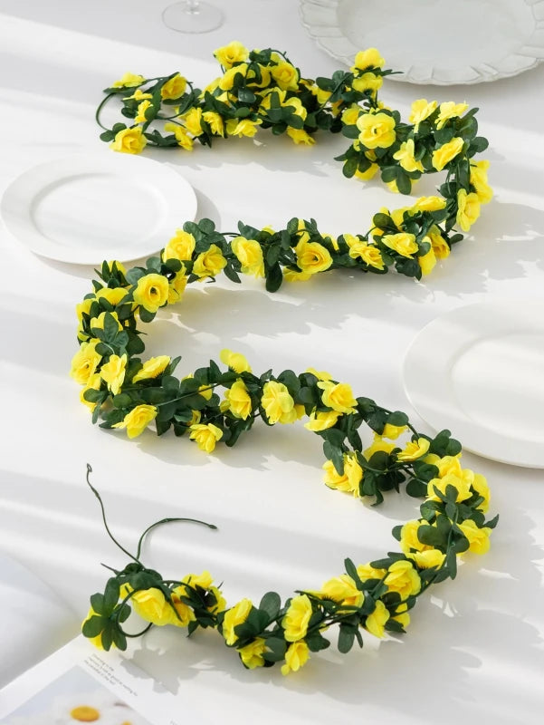 Rose Artificial Flower Vine Garland – Silk Wedding & Home Decor Artificial Flower Garland Axl YELLOW 1 pc