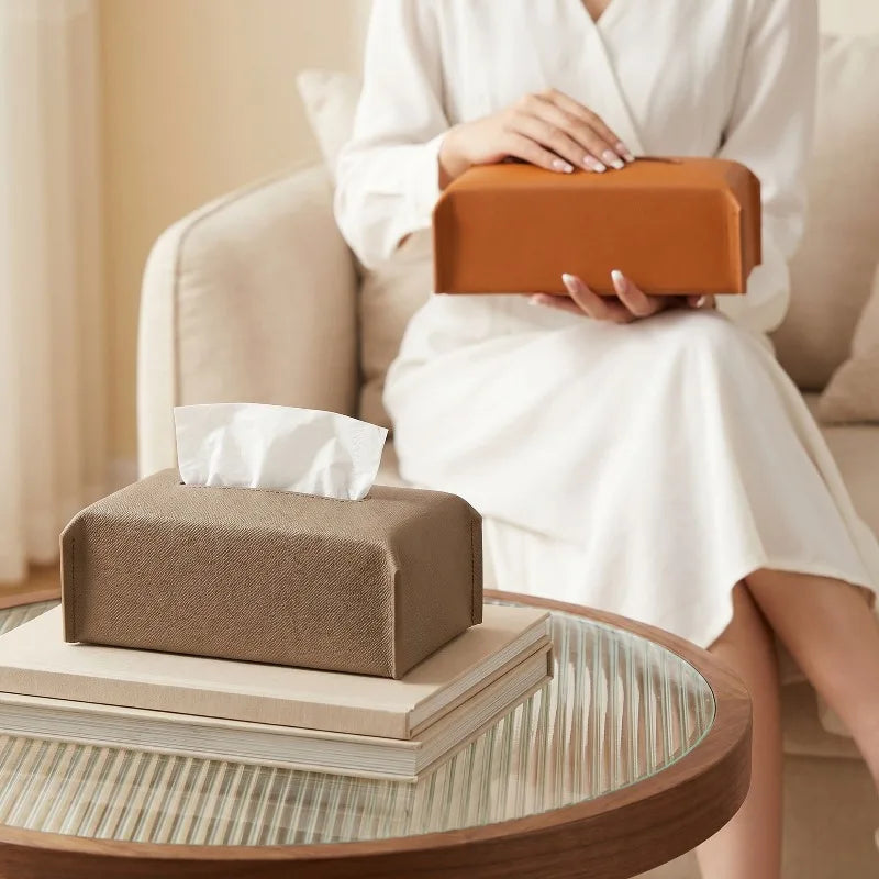 Luxury Leather Tissue Box Cover | Elegant Rectangular Table Decor Tissue Box Cover Axl