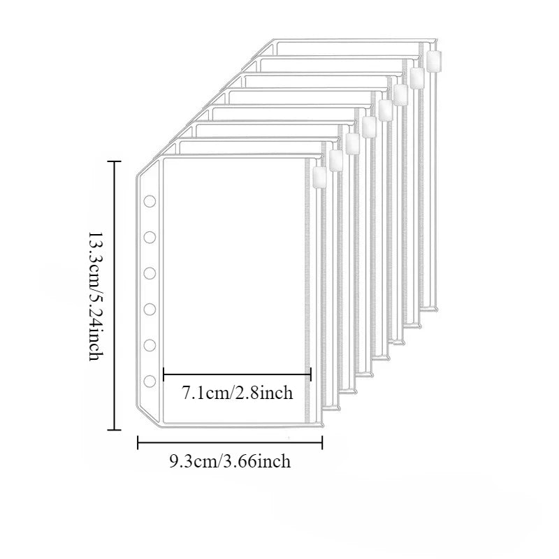 10-Pack PVC Zipper Binder Pockets A5 A6 A7 Cash Envelope Organizer Binder Zipper Pockets Axl A7 10pcs