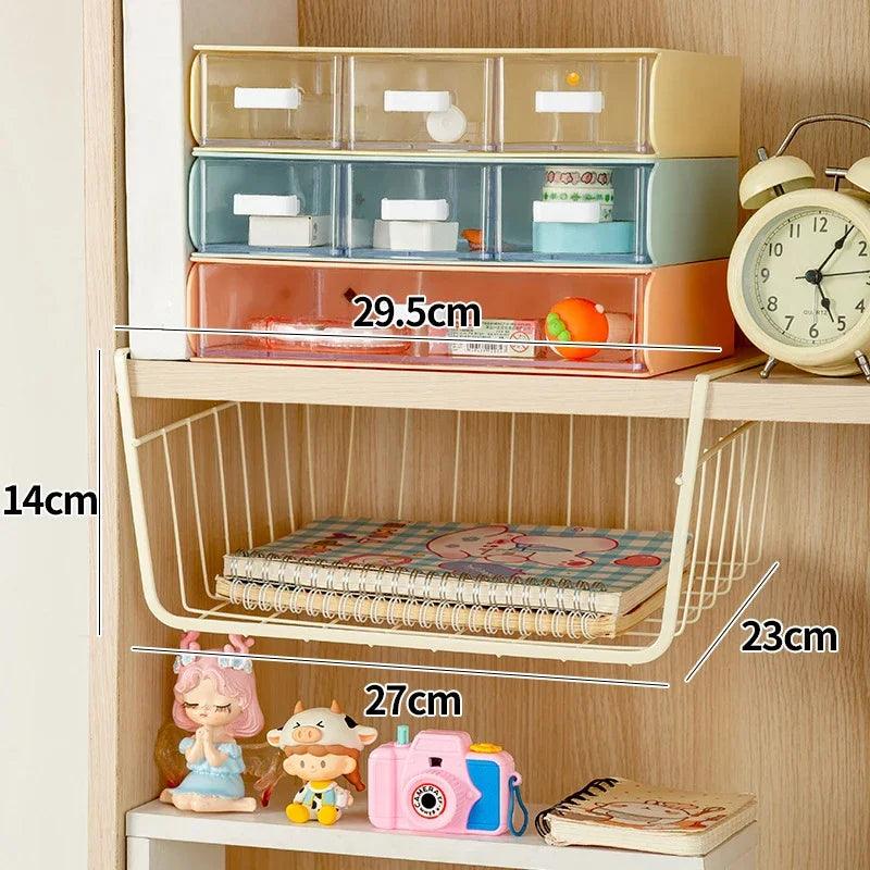 No-Drill Under-Table Hanging Iron Storage Basket & Shelf Hanging Storage Basket Axl Yellow S