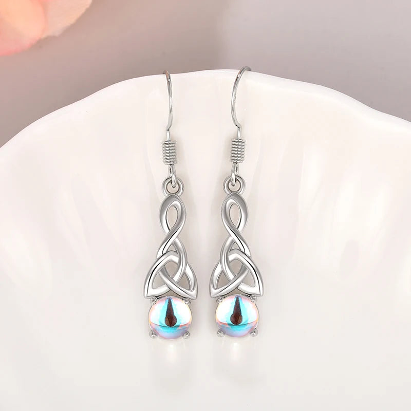 Huitan Celtic Knot Drop Earrings with Simulated Opal Stone Drop Earrings Axl