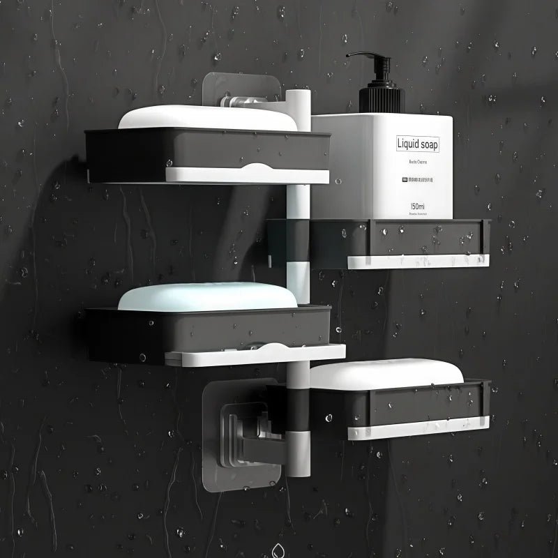 Wall Mounted Rotating Soap Dish – 4-Tier Drain Storage Rack Soap Dish Rack Axl 4 Floors