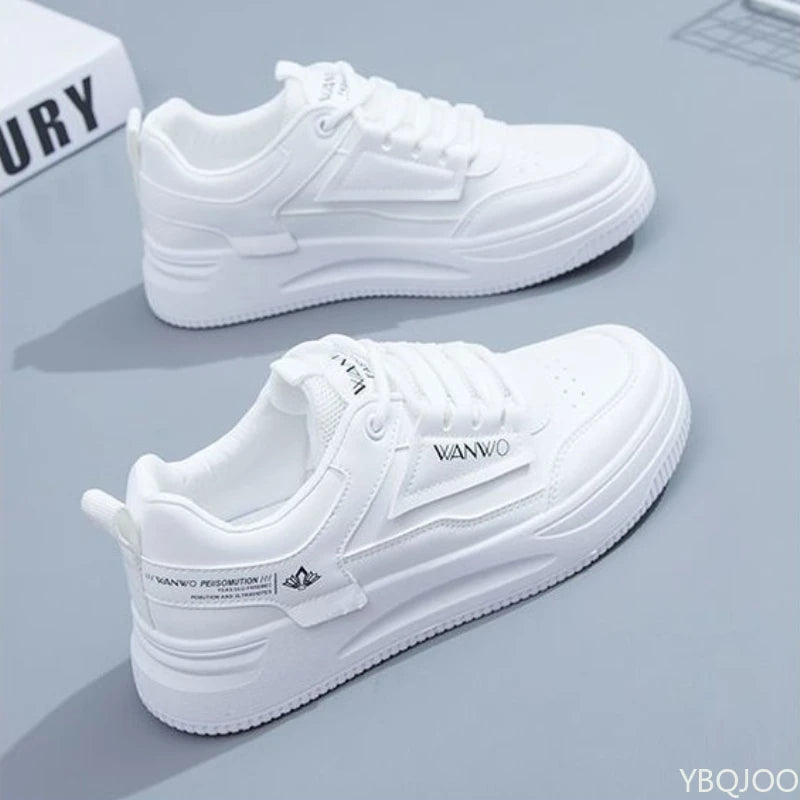 YBQJOO Women's Casual Lace-Up Sneakers – White Comfort Shoes Women's Sneakers Axl