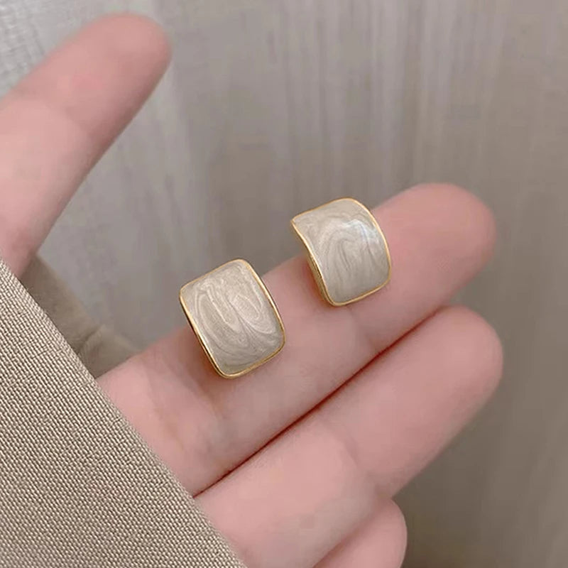 Huitan White Enamel Dainty Stud Earrings for Women | Elegant Stud Earrings Axl E4775