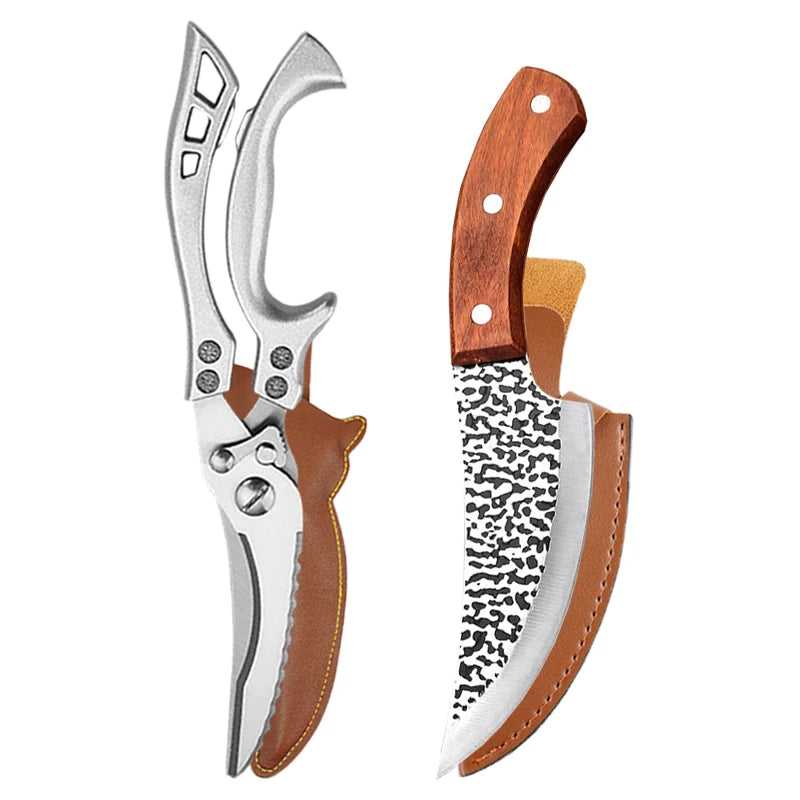 Stainless Steel Kitchen Knife Set – Cleaver, Boning & Scissors Kitchen Knife Set Axl 2pcs AC
