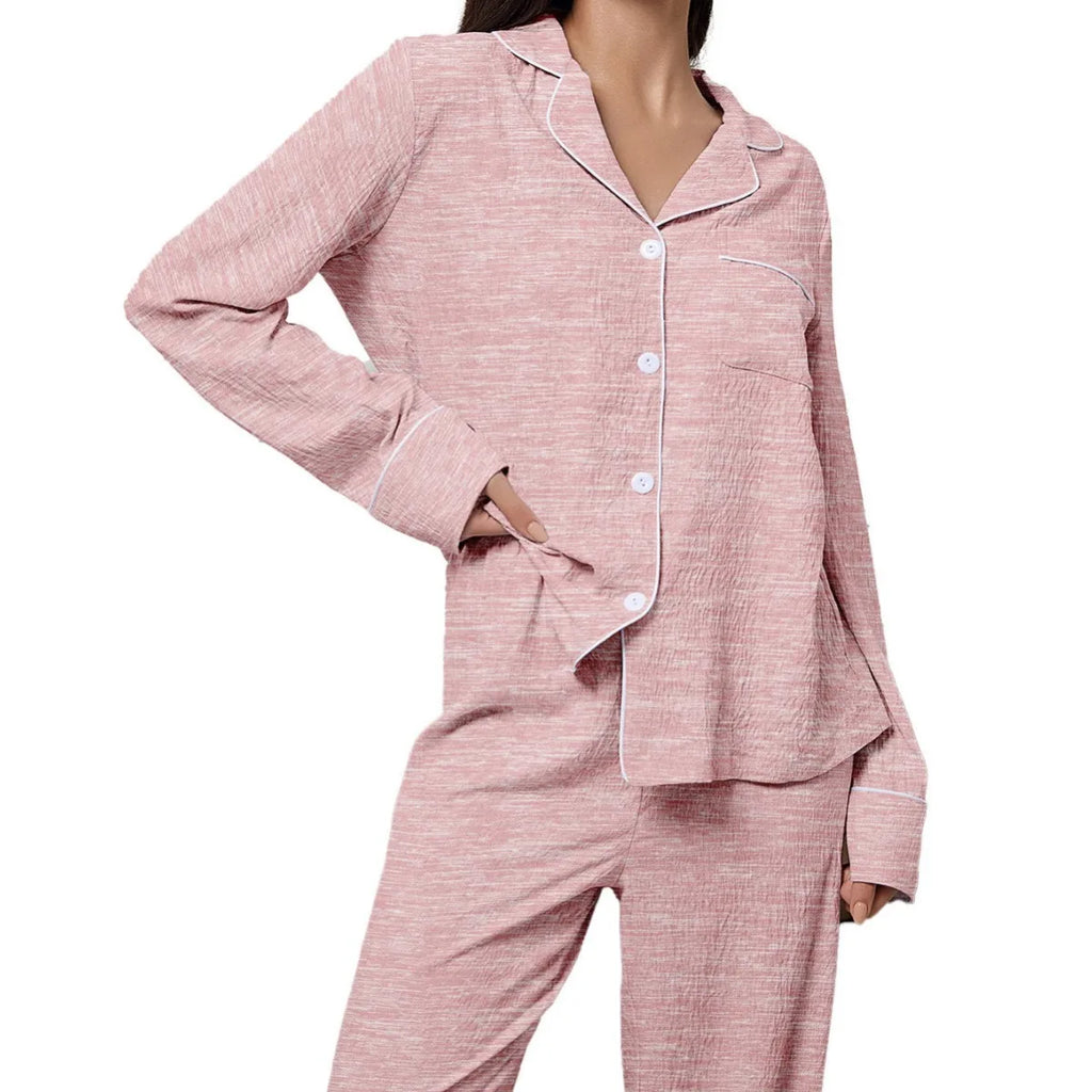 Women's Lapel Pajama Set – 2-Piece Long Sleeve Loungewear Women's Pajama Set Axl