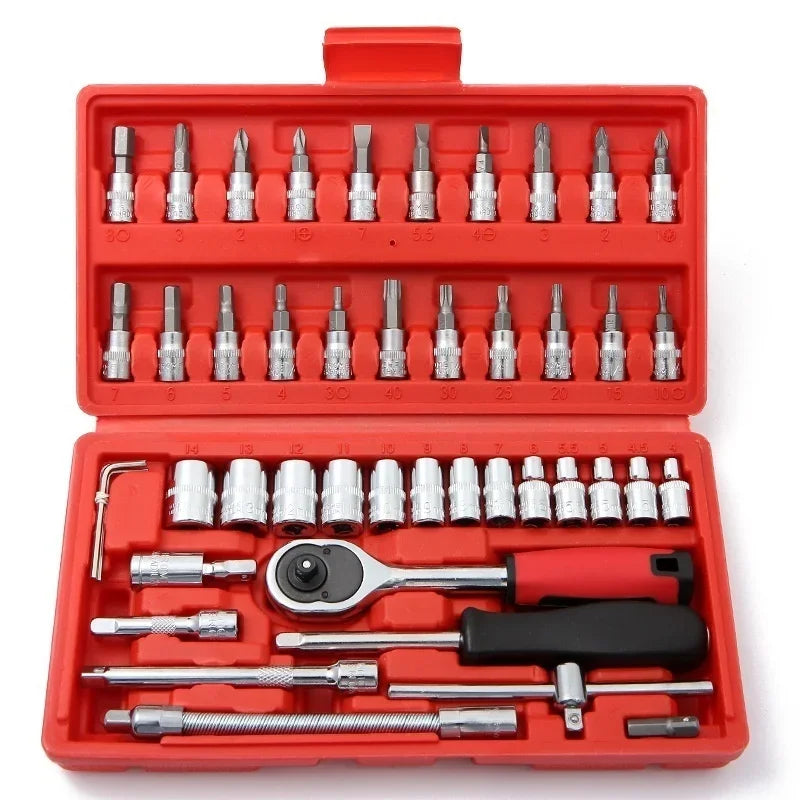 46-Piece Car & Home Tool Kit – Socket, Wrench & Screwdriver Set Hand Tool Kit Axl