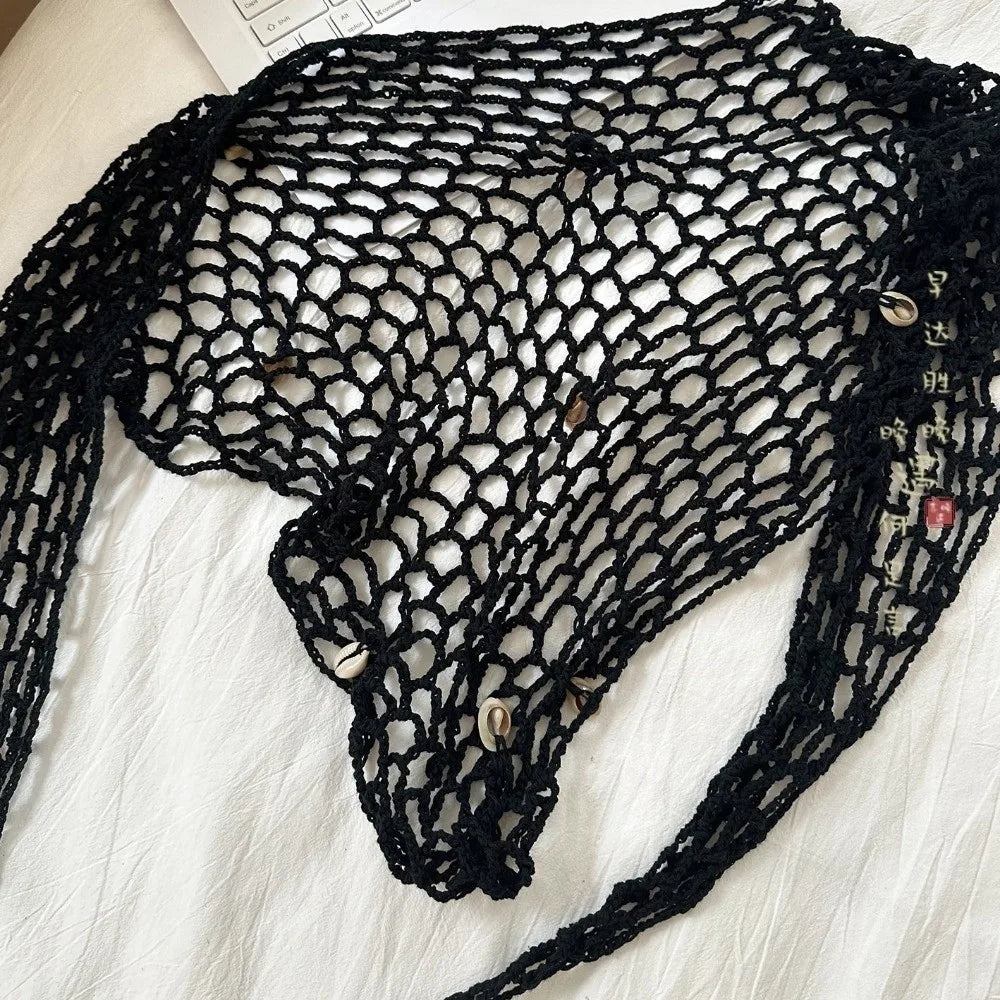 Korean Crochet Mesh Hip Scarf Wrap Skirt with Waist Belt Hip Scarf Wrap Axl