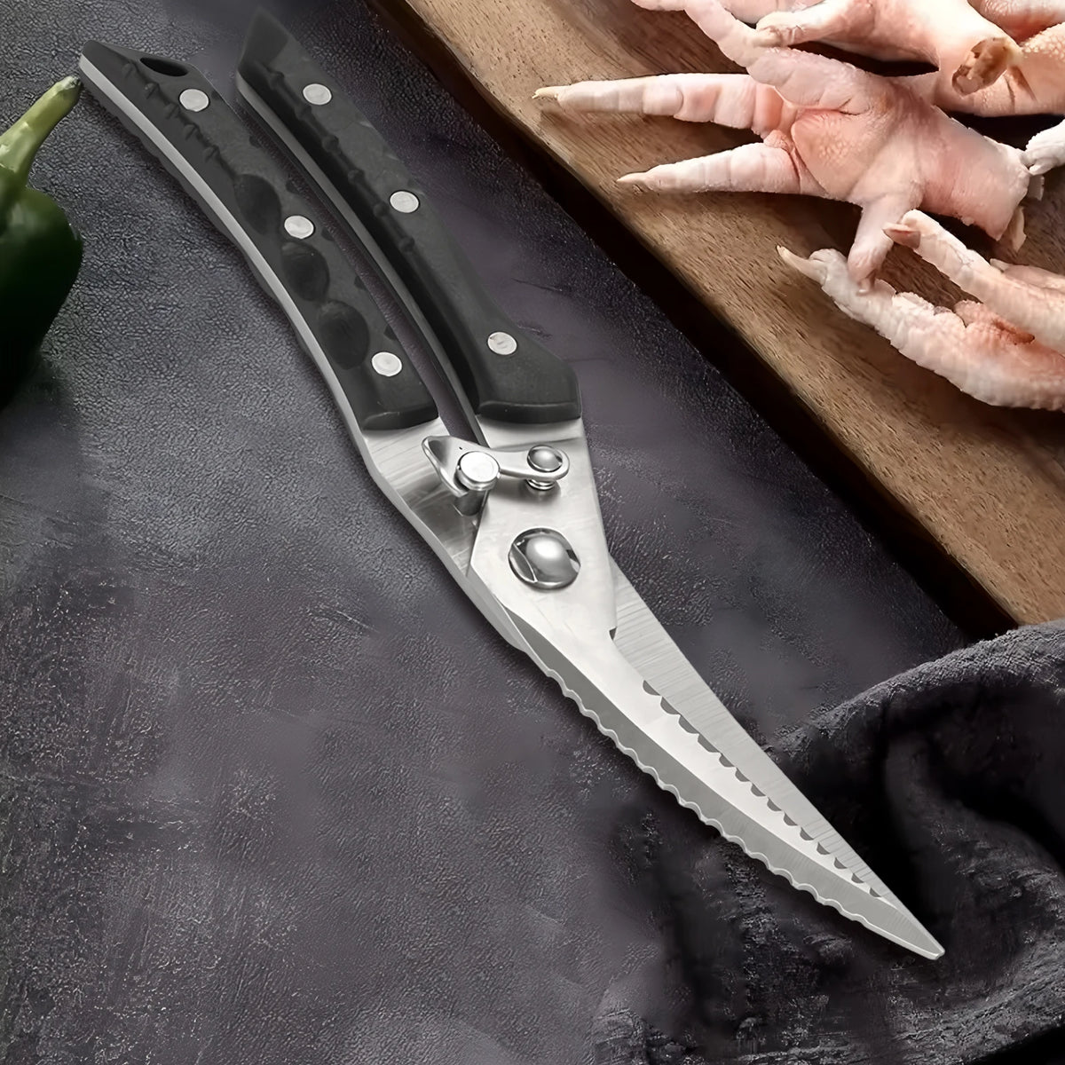 Stainless Steel Kitchen Scissors – BBQ, Meat & Food Shears Kitchen Scissors Axl Scissors-Black