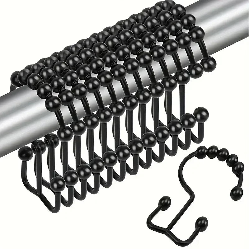 Rustproof Stainless Steel Double Shower Curtain Hooks – 5 Ball Ring Shower Curtain Hooks Axl