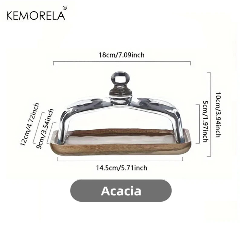Wood Cake Stand with Glass Dome Cover – Dessert Serving Tray Cake Stand & Dome Axl B