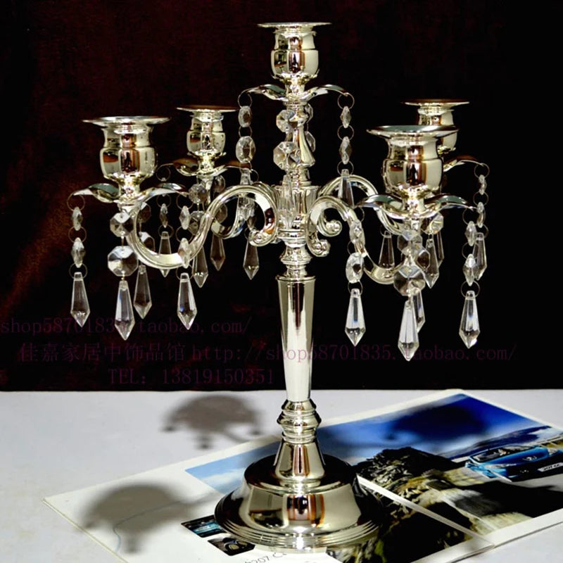 5-Arm Silver Candelabra – Crystal Metal Tealight Candle Holder Candelabra Holder Axl